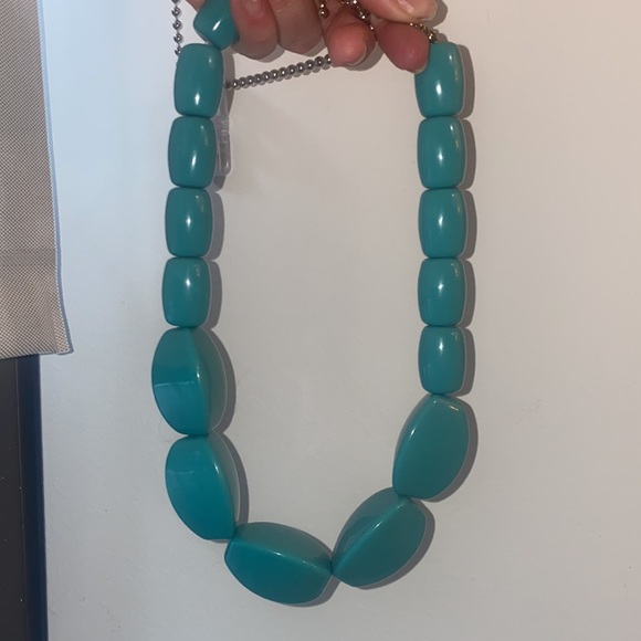 Chunky Blue Necklace with adjustable clasp at neckline. Fun Accessory piece - Picture 3 of 11